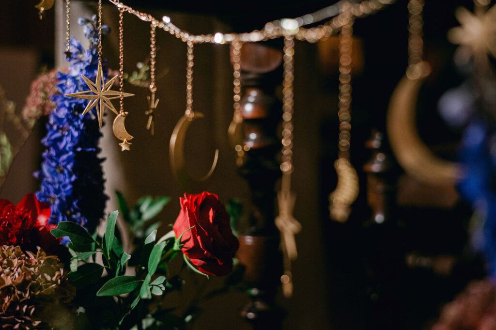 moody decor detail from art deco wedding at ebell